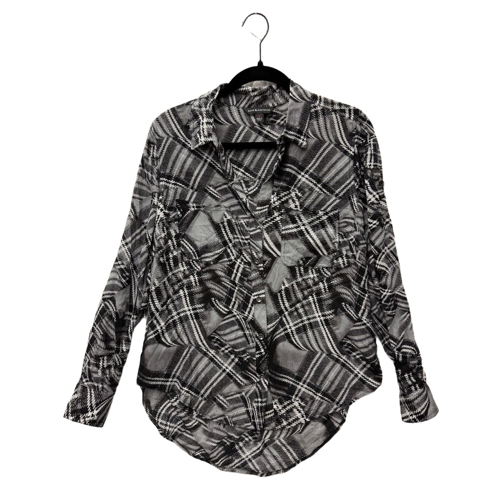 Rock & Republic Plaid Long Sleeve Button-Up Collared Shirt Womens Small